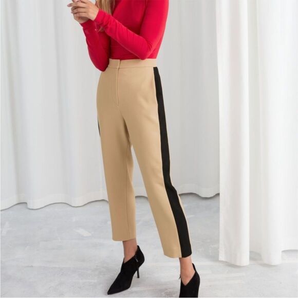 & Other Stories Women's Racer Stripe Riding Pant in Size 0 Tan with Black Stripe - Picture 1 of 14